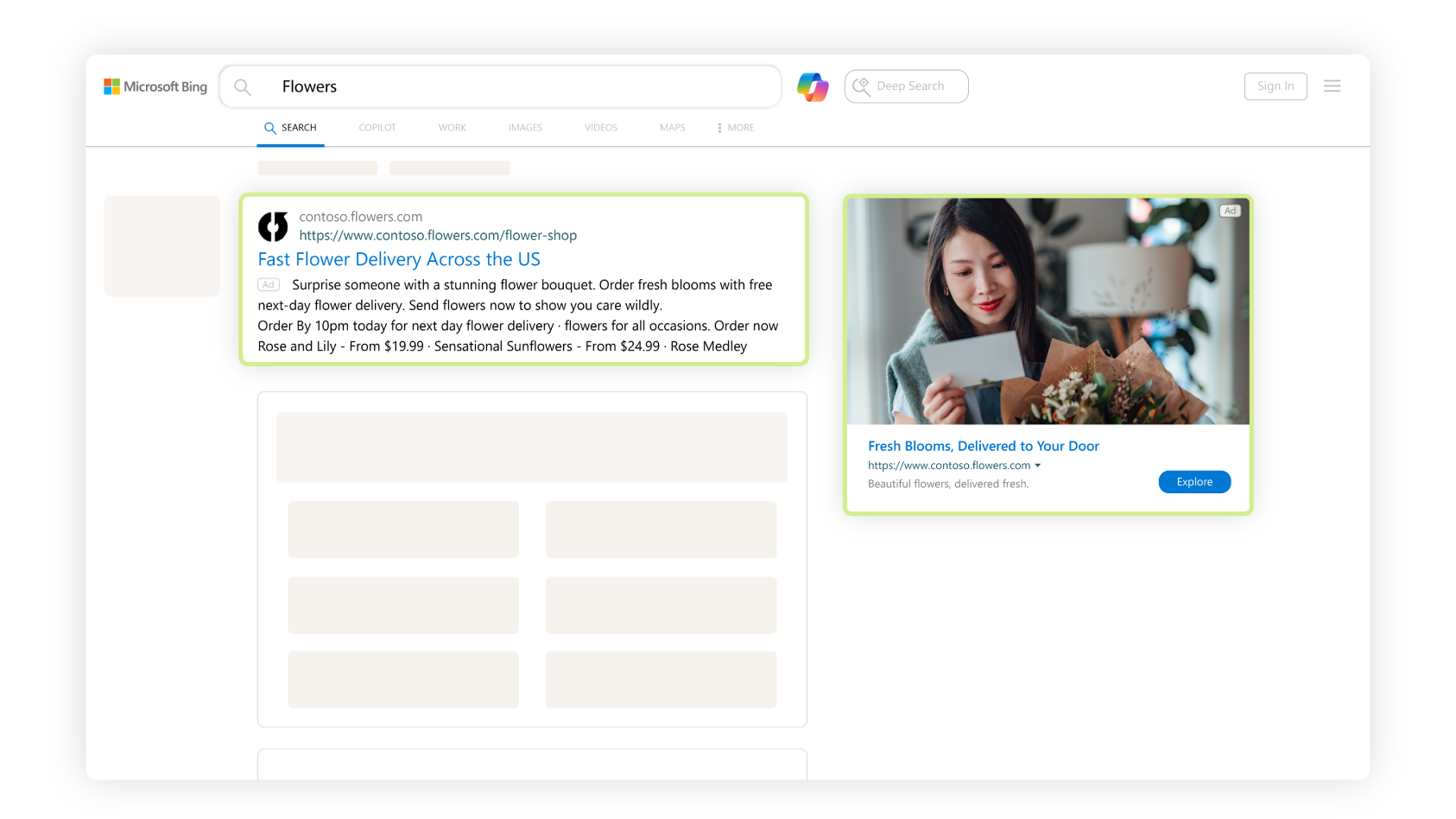 Search Ads appearing on a ‘coffee shops’ related Bing search results page