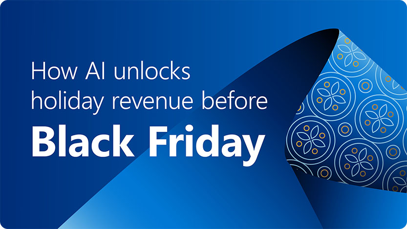 Blue banner with festive wrapping paper detail and the title, "How AI unlocks holiday revenue before Black Friday"